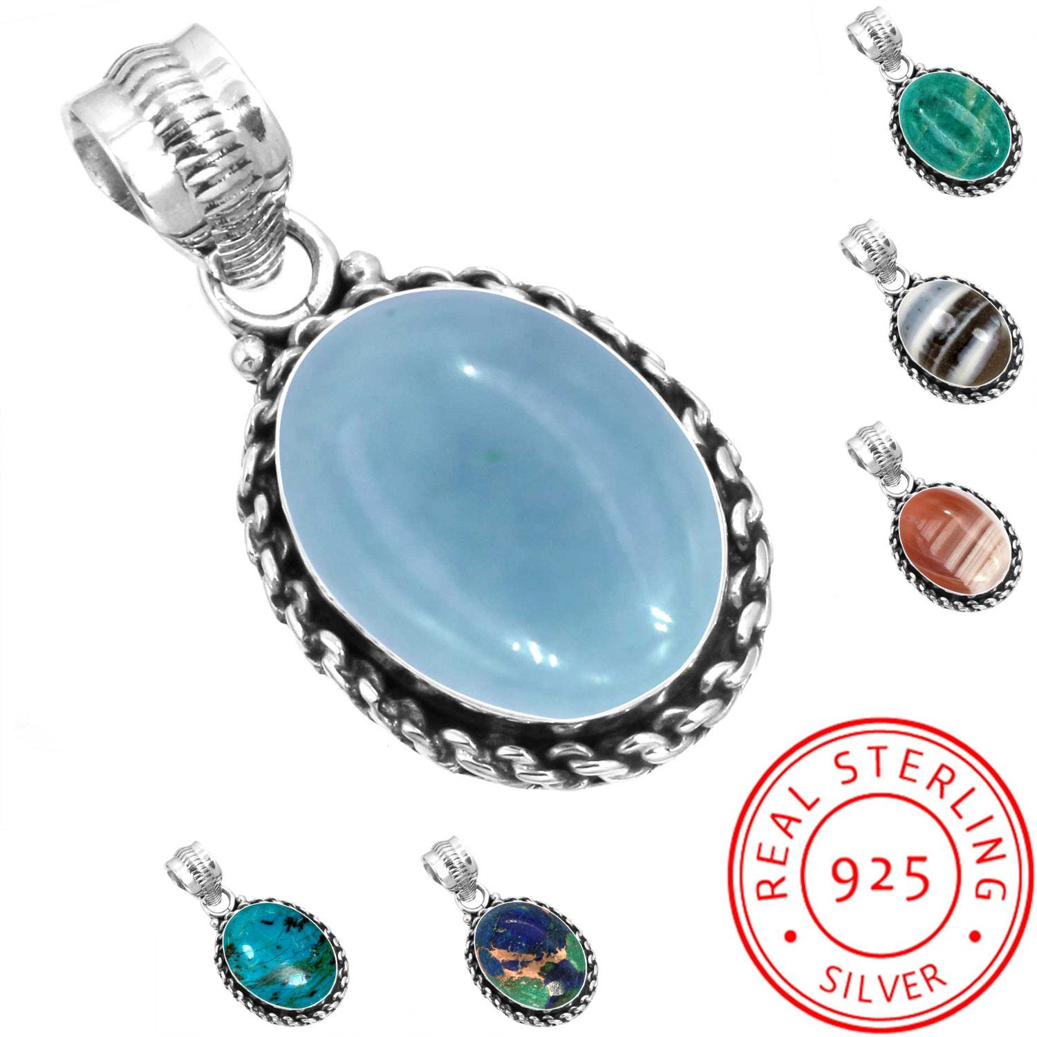 925 Sterling Silver Pendant Women Gemstone Handmade Jewelry Christmas Gift Amazonite Angelite Blue Opal Botswana Agate Mohave Azurite Chrysocolla
925 Sterling Silver Pendant Women Gemstone Handmade Jewelry Christmas Gift Amazonite Angelite Blue Opal Botswana Agate Mohave Azurite Chrysocolla