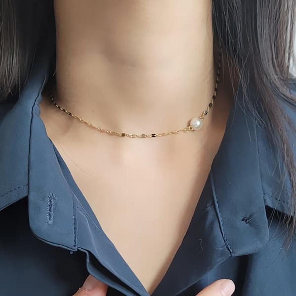 Women s Side Pearl Flat Chain Choker Necklace Point gold
Women s Side Pearl Flat Chain Choker Necklace Point gold