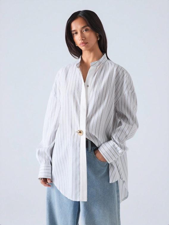Summer-Autumn Striped Long Sleeve Casual Shirt with Lapel S белый
Summer-Autumn Striped Long Sleeve Casual Shirt with Lapel S белый