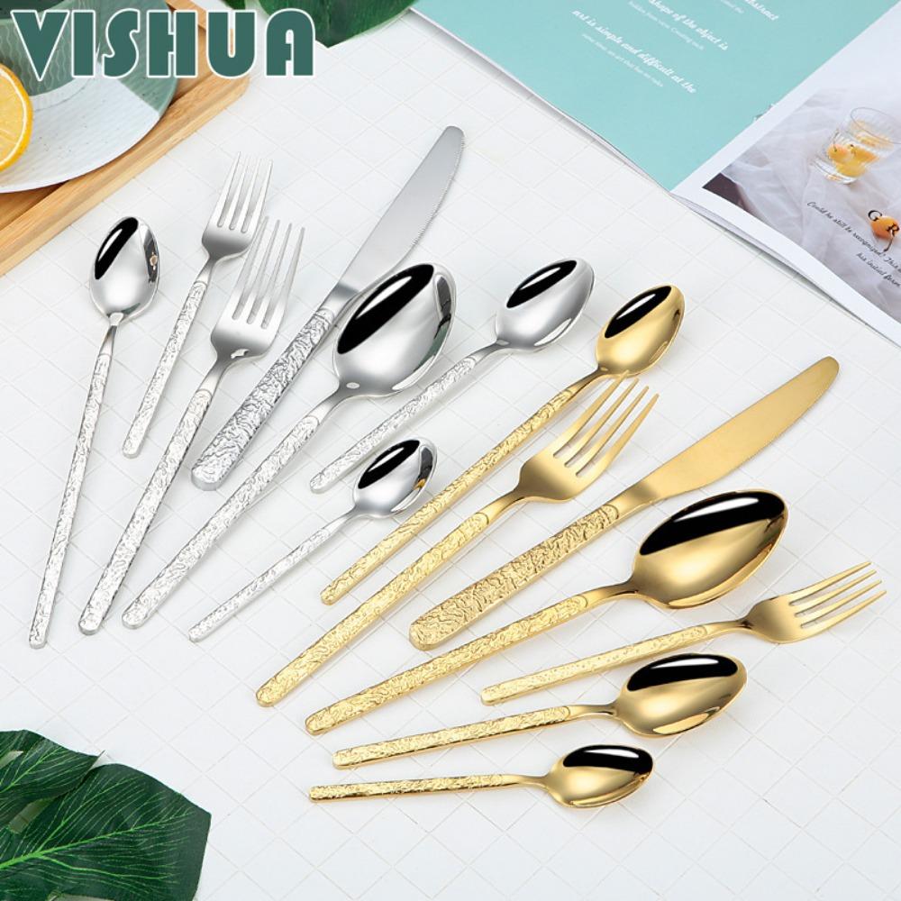 Новая Рельефная Посуда в стиле Ретро, Платиновый Камень, Нержавеющая Сталь, Нож, Вилка, Ложка, Подарочный Набор Посуды Для Отеля, Западная Посуда