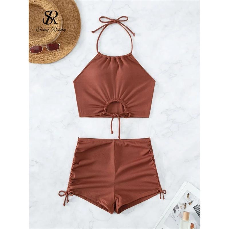 SINGREINY женские однотонные купальники на бретельках, комплекты нижнего белья, топы с лямкой на шнурке + мини-трусики с рюшами, повседневное нижнее белье, костюмы-бикини S
SINGREINY женские однотонные купальники на бретельках, комплекты нижнего белья, топы с лямкой на шнурке + мини-трусики с рюшами, повседневное нижнее белье, костюмы-бикини S