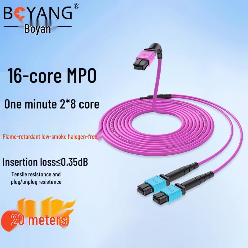 BOYANG 400G OM4 MPO Fiber Optic Patch Cable, 16-Core MPO/APC to 2x8 MPO/PC
BOYANG 400G OM4 MPO Fiber Optic Patch Cable, 16-Core MPO/APC to 2x8 MPO/PC