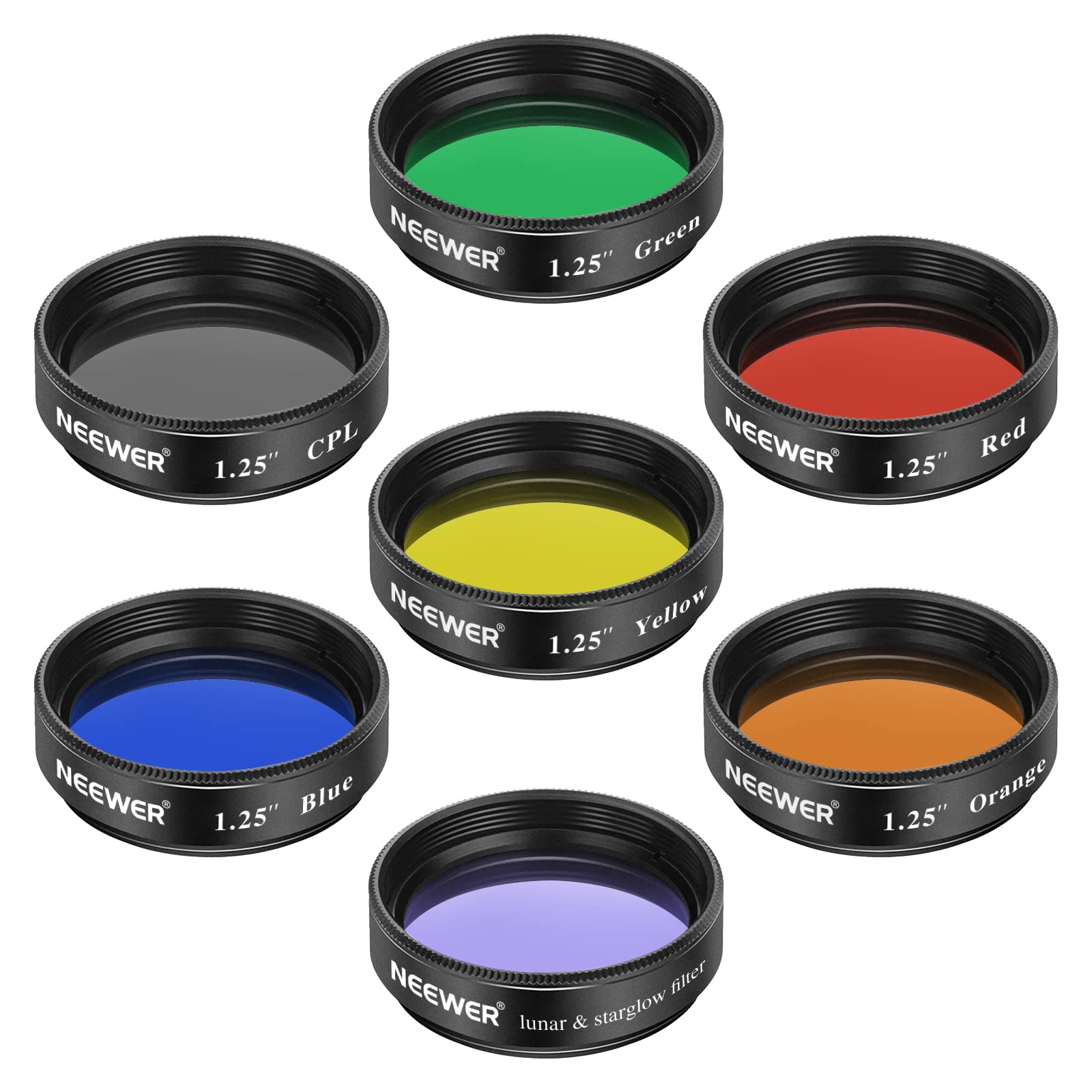 NEEWER Telescope Filter 5 Colors Lunar and Planetary Suitable for Lunar Observation and Astronomical Photography 7-Piece 1.25-inch Set, (Red, Orange,
NEEWER Telescope Filter 5 Colors Lunar and Planetary Suitable for Lunar Observation and Astronomical Photography 7-Piece 1.25-inch Set, (Red, Orange,