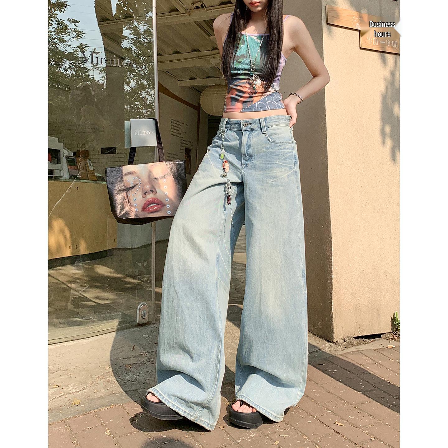 Women s Light Blue Whisker Pattern Denim Wide-Leg Pants, Spring 2026 Collection - Floor-Length, Loose, Straight-Leg, Lazy Style Large
Women s Light Blue Whisker Pattern Denim Wide-Leg Pants, Spring 2026 Collection - Floor-Length, Loose, Straight-Leg, Lazy Style Large