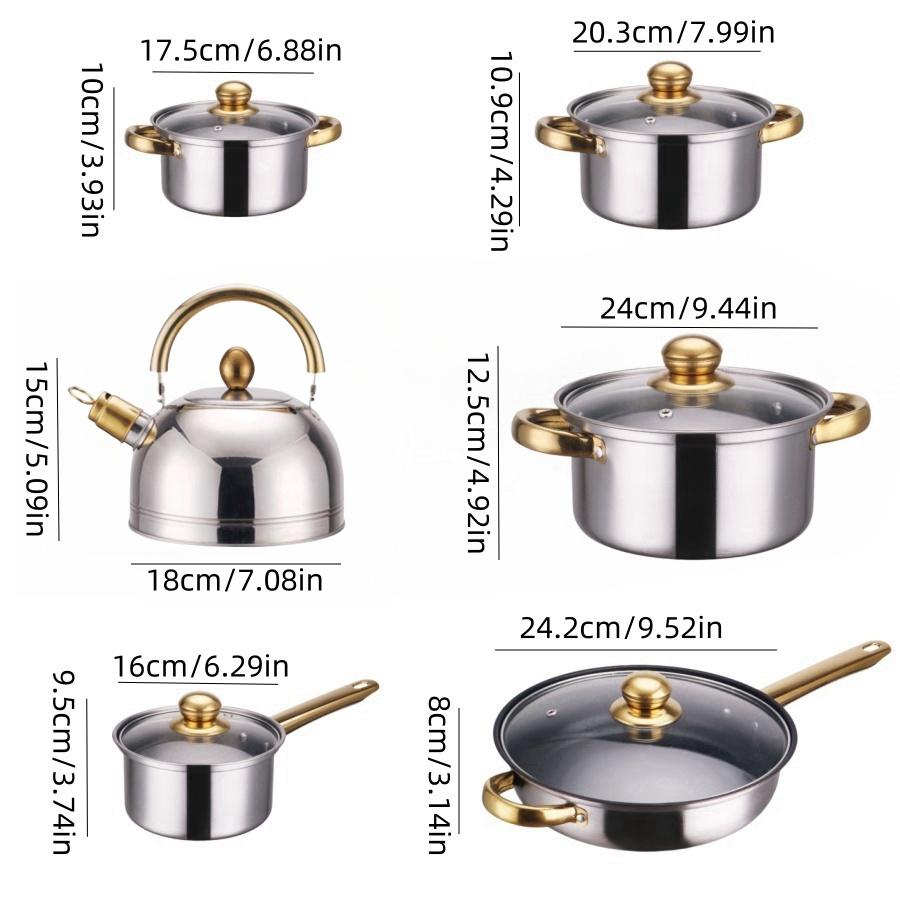 Набор посуды из утолщенной нержавеющей стали, набор из двенадцати предметов, кастрюля для супа, кастрюля для молока, набор из комбинации сковород
Набор посуды из утолщенной нержавеющей стали, набор из двенадцати предметов, кастрюля для супа, кастрюля для молока, набор из комбинации сковород