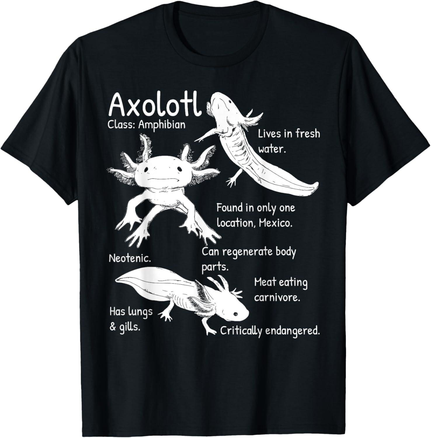 Axolotl Facts Species Types Endangered Animals Illustration T-Shirt Mens Womens Tees Top Tops Tee 3XL
Axolotl Facts Species Types Endangered Animals Illustration T-Shirt Mens Womens Tees Top Tops Tee 3XL