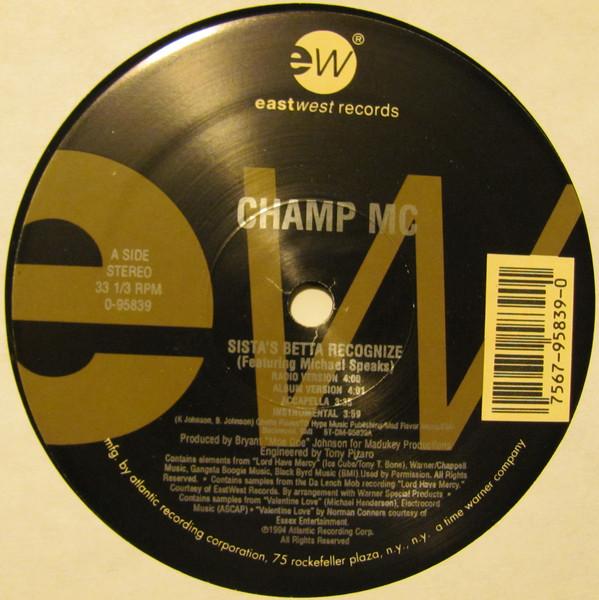 12inch Record CHAMP MC - Sista s Betta Recognize 095839 EastWest Record 1994 US Rap & Hip-Hop/R&B Used
12inch Record CHAMP MC - Sista s Betta Recognize 095839 EastWest Record 1994 US Rap & Hip-Hop/R&B Used