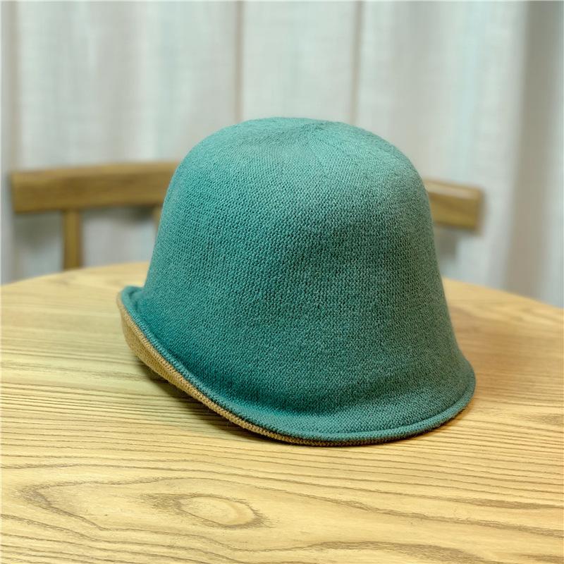 Простая двухслойная вязаная шапка-рыбацкая для детей, чтобы согреться осенью и зимой, двухсторонняя панама, однотонная шерстяная шляпа-ведро one size озеро синий