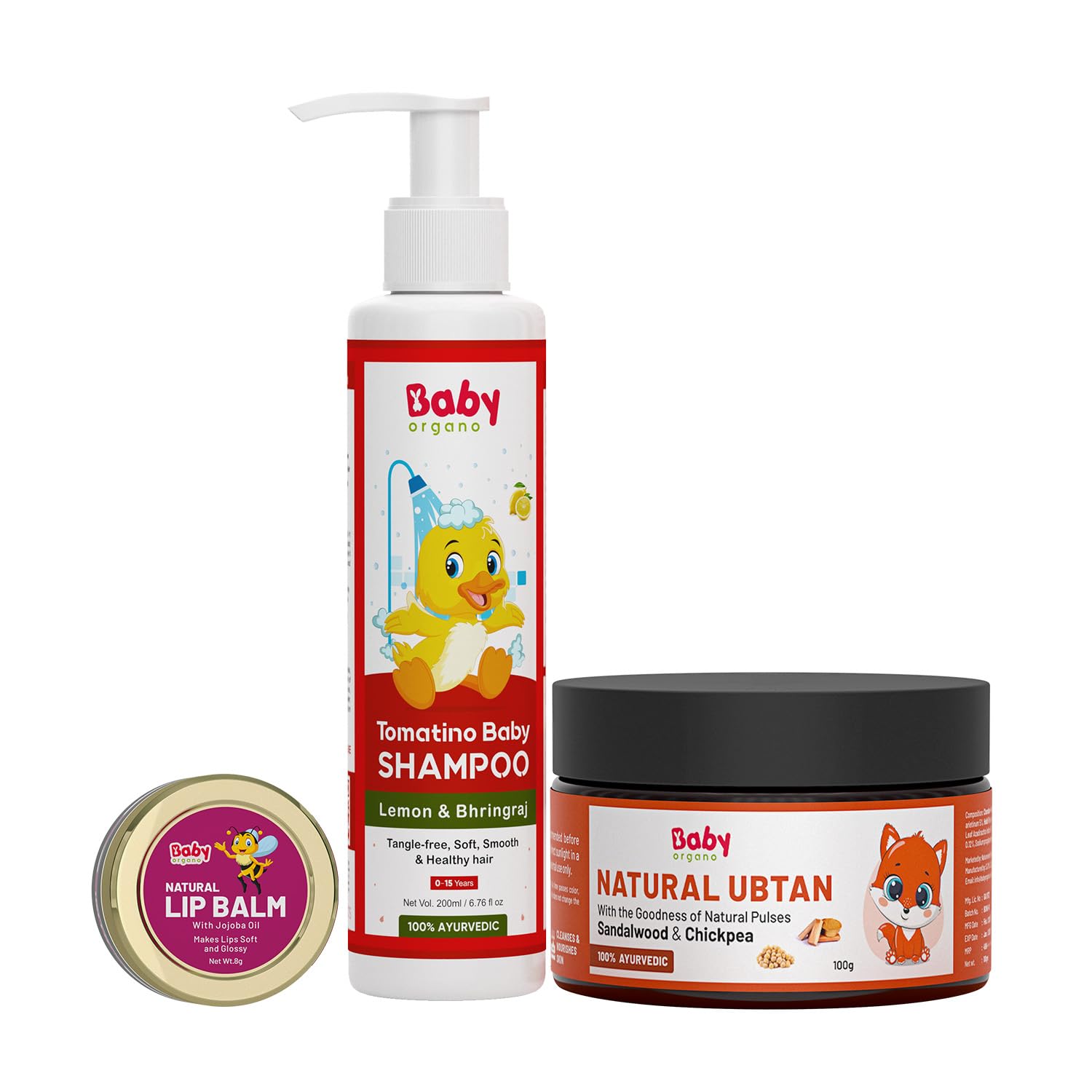 Babyorgano Baby Shampoo, Natural Ubtan Powder & Beetroot Flavor Lipbalm Combo Pack 3 for Kids | FDCA Approved
Babyorgano Baby Shampoo, Natural Ubtan Powder & Beetroot Flavor Lipbalm Combo Pack 3 for Kids | FDCA Approved