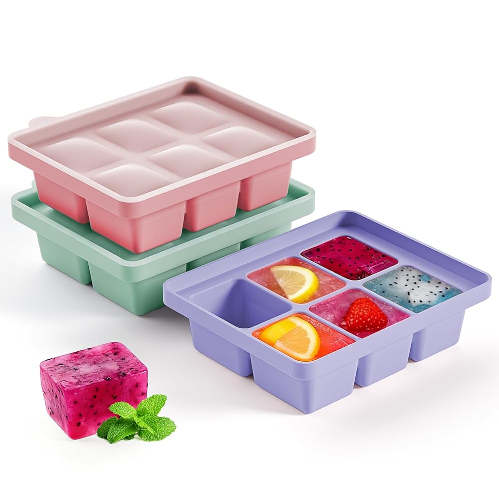 Silicone Ice Cube Tray Set of 3, Easy Release 6 Flexible Silicone Ice Cube Molds with Removable Lid, Reusable Freezer Stackab
Silicone Ice Cube Tray Set of 3, Easy Release 6 Flexible Silicone Ice Cube Molds with Removable Lid, Reusable Freezer Stackab