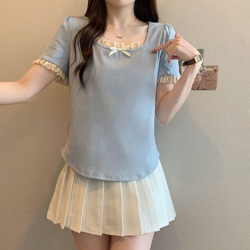 Womens Lace Trim Bow Detail Square Neck Puff Sleeve T Shirt L бежевий
Womens Lace Trim Bow Detail Square Neck Puff Sleeve T Shirt L бежевий