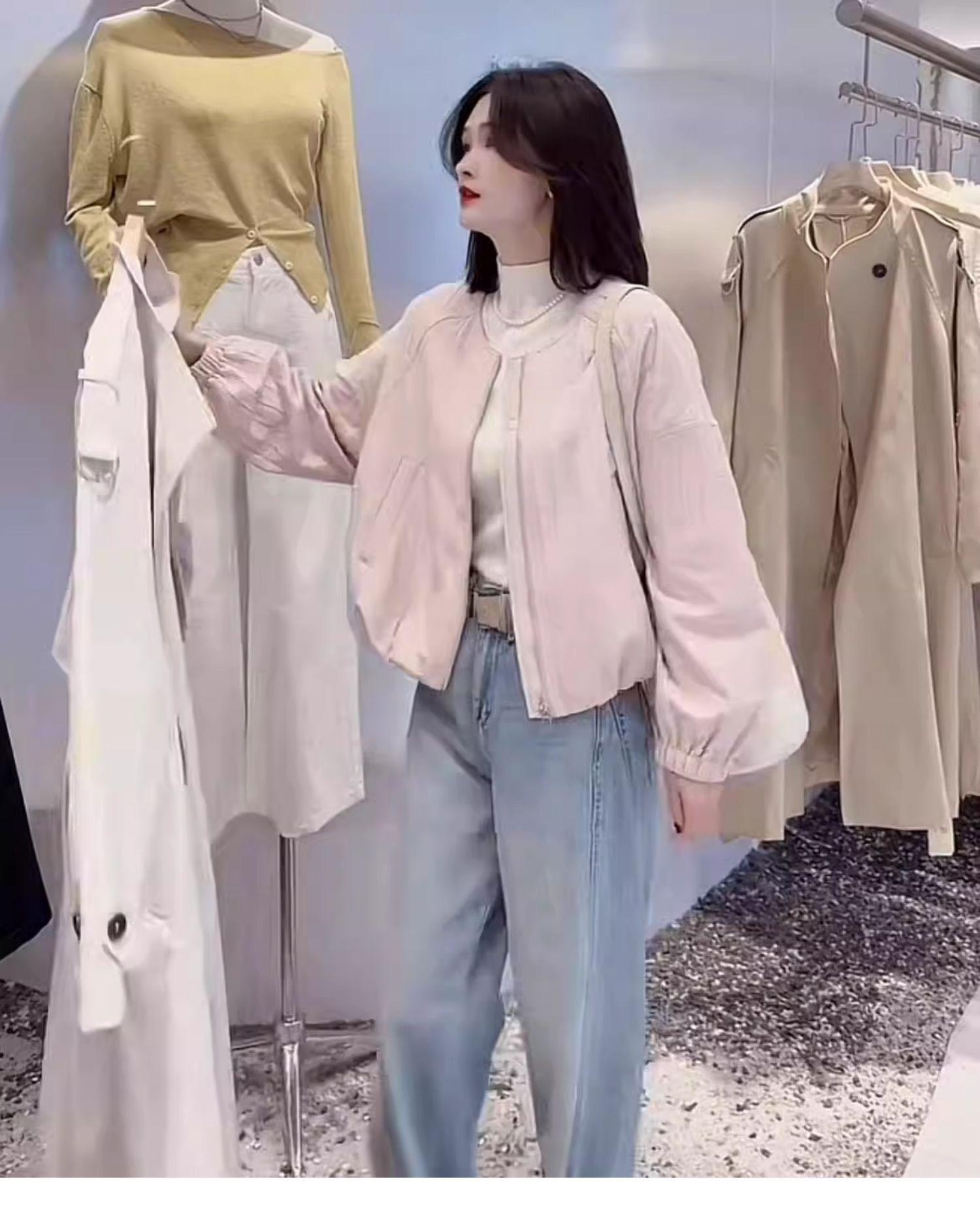 Стильное женское однотонное пальто с круглым вырезом - Весна 2025 Повседневная приталенная куртка с длинным рукавом Medium розовый