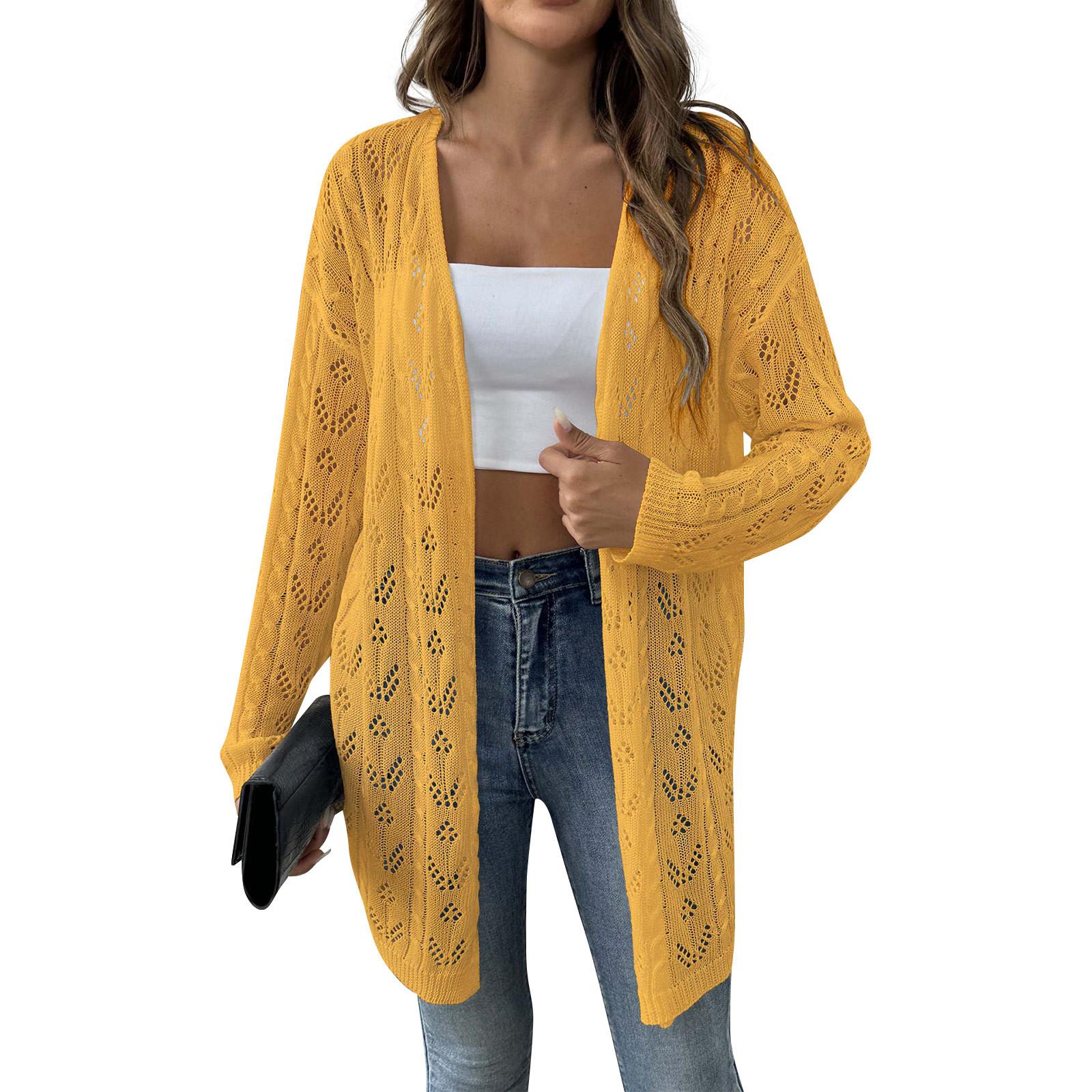 Женская одежда Однотонный вязаный кардиган, повседневный свитер с открытым передом и длинными рукавами One Size жёлтый
Женская одежда Однотонный вязаный кардиган, повседневный свитер с открытым передом и длинными рукавами One Size жёлтый
