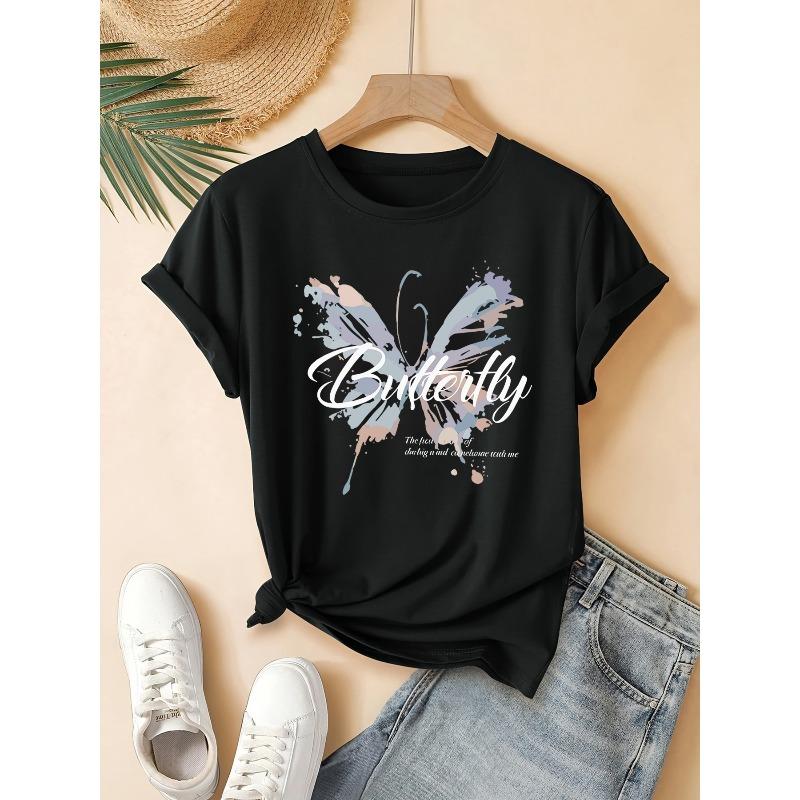 Women S Casual Butterfly Graphic T-Shirt - Short Sleeve, Round Neck, Black with Blue & White Design, Perfect for Spring & Summer Outfits 4XL чорний
Women S Casual Butterfly Graphic T-Shirt - Short Sleeve, Round Neck, Black with Blue & White Design, Perfect for Spring & Summer Outfits 4XL чорний