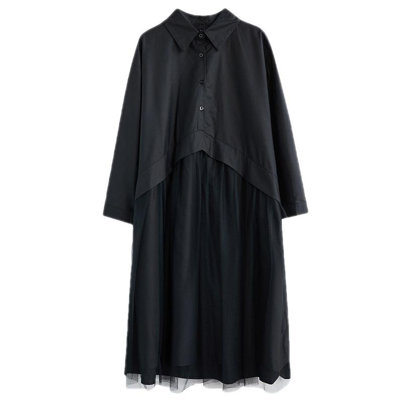 Новое осеннее женское платье-рубашка в стиле пэчворк, черное сетчатое модное свободное платье, длинный кардиган One Size чёрный