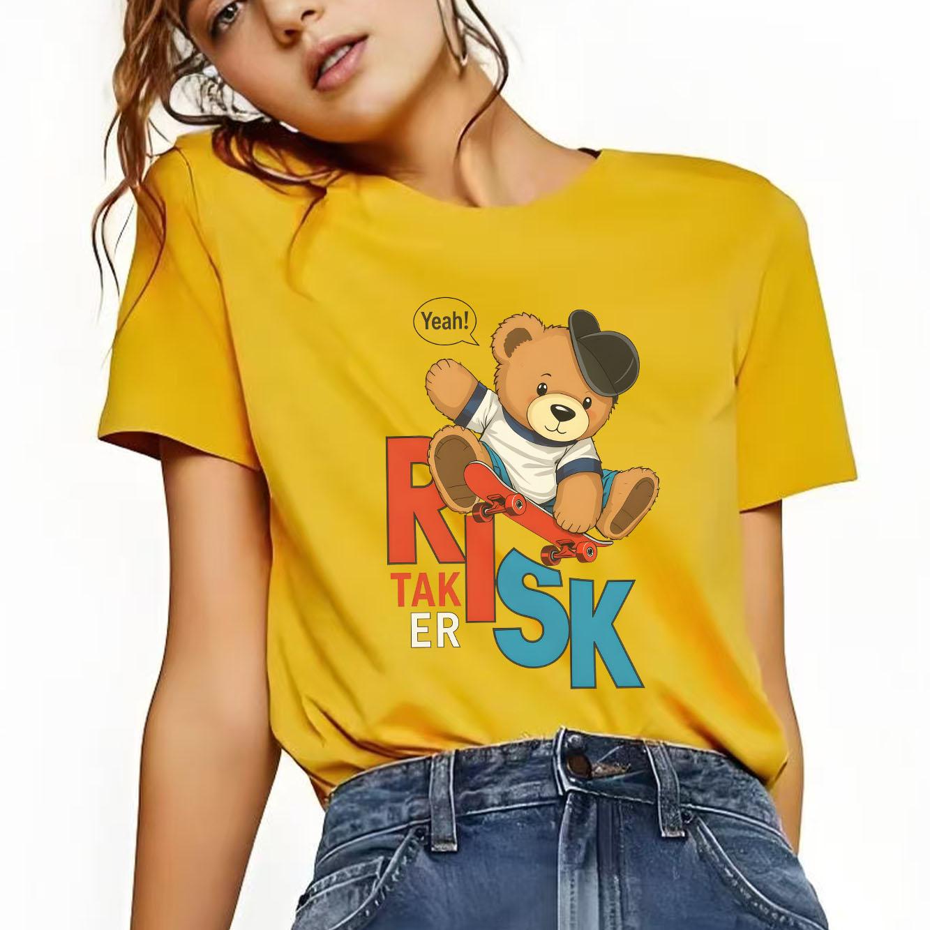 Fashion Cartoon Bear Skateboarding Fun Printed Pattern Tshirt Short Sleeve Round Neck Casual Versatile Womens Tshirt 4XL
Fashion Cartoon Bear Skateboarding Fun Printed Pattern Tshirt Short Sleeve Round Neck Casual Versatile Womens Tshirt 4XL