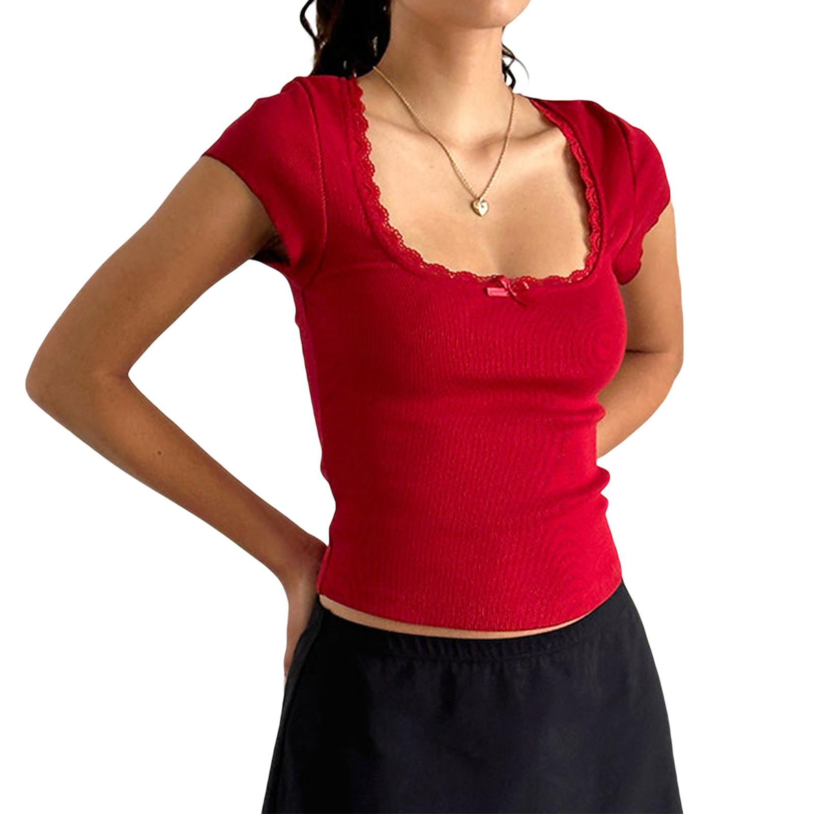 Женская футболка с коротким рукавом, квадратным вырезом, кружевом, лоскутным бантом, летние топы, уличная одежда M красный
Женская футболка с коротким рукавом, квадратным вырезом, кружевом, лоскутным бантом, летние топы, уличная одежда M красный