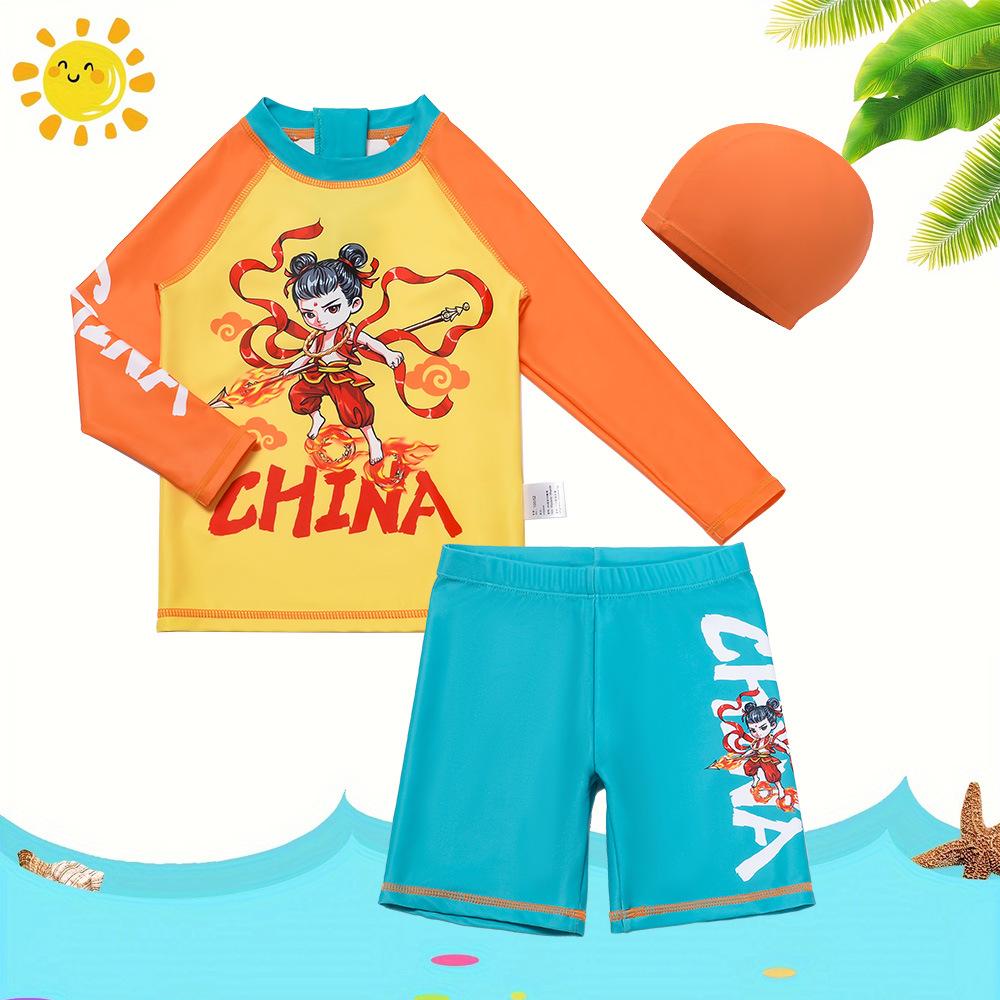 Nezha Boys Cartoon Swimwear 3-Piece Set: Long Sleeve, Shorts, Seaside Style 120 (Height 110cm, Weight up to 19kg)
Nezha Boys Cartoon Swimwear 3-Piece Set: Long Sleeve, Shorts, Seaside Style 120 (Height 110cm, Weight up to 19kg)