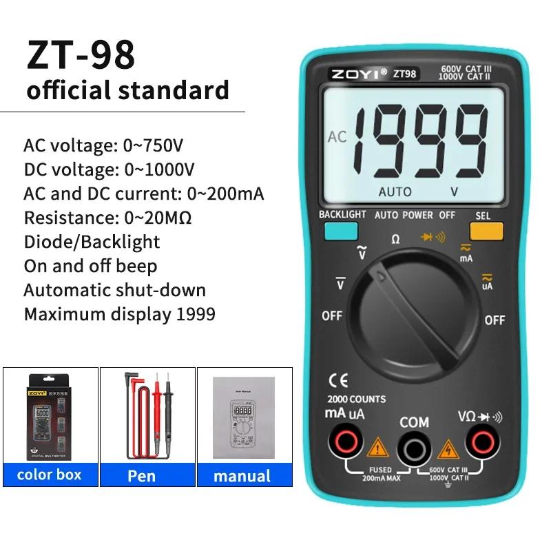ZT98 Digital Multimeter Ammeter Voltmeter Resistance Frequency Backlight Meter Voltage Diode Frequency Precision Household Tools
ZT98 Digital Multimeter Ammeter Voltmeter Resistance Frequency Backlight Meter Voltage Diode Frequency Precision Household Tools