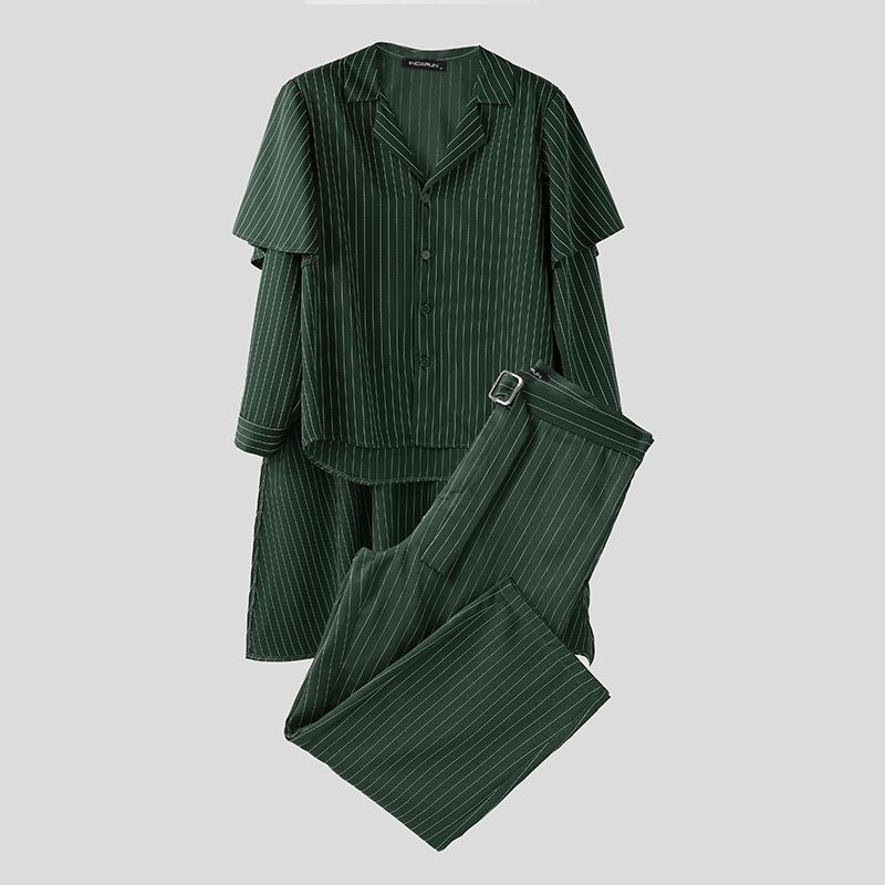 INCERUN Two Pieces Outfits Men Lapel Neck Long Sleeve Striped Cloak Shirts Long Suit Pants Sets M зелений
INCERUN Two Pieces Outfits Men Lapel Neck Long Sleeve Striped Cloak Shirts Long Suit Pants Sets M зелений