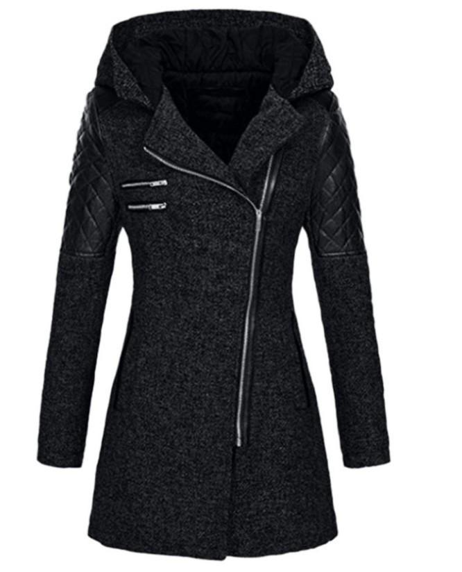 Popular women s jacket PU leather splicing hooded diagonal zipper trench coat women s clothing S
Popular women s jacket PU leather splicing hooded diagonal zipper trench coat women s clothing S