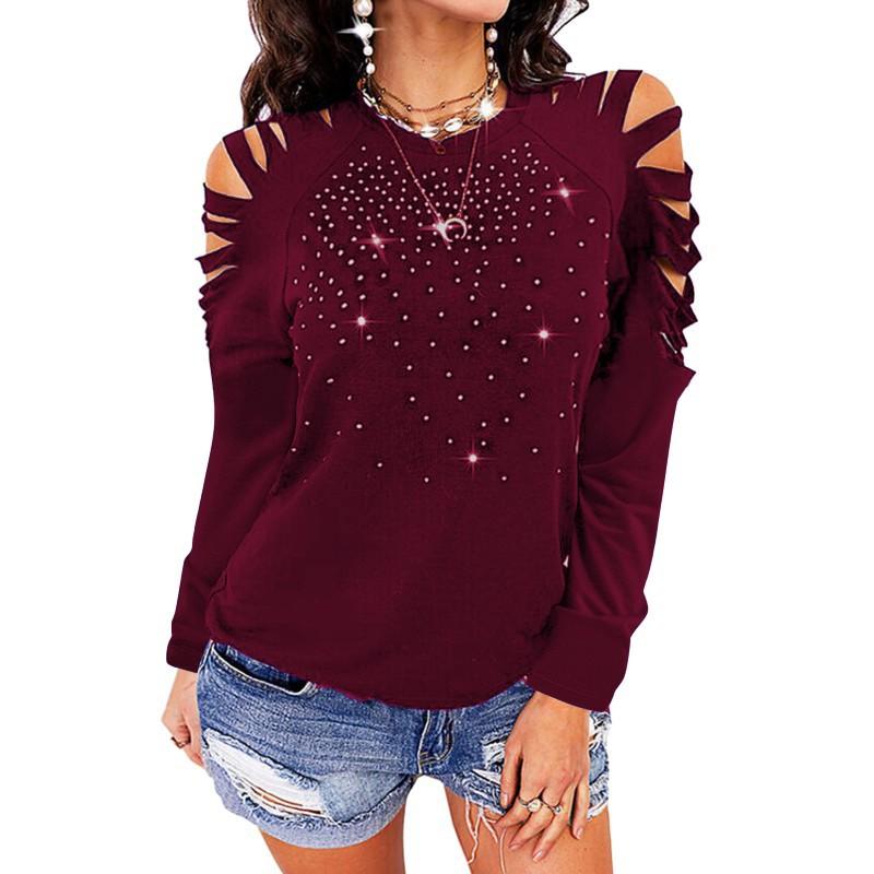 Round Collar Drilling Hollow Out Long-sleeved Strapless T-shirt Top XL вина червоного кольору
Round Collar Drilling Hollow Out Long-sleeved Strapless T-shirt Top XL вина червоного кольору