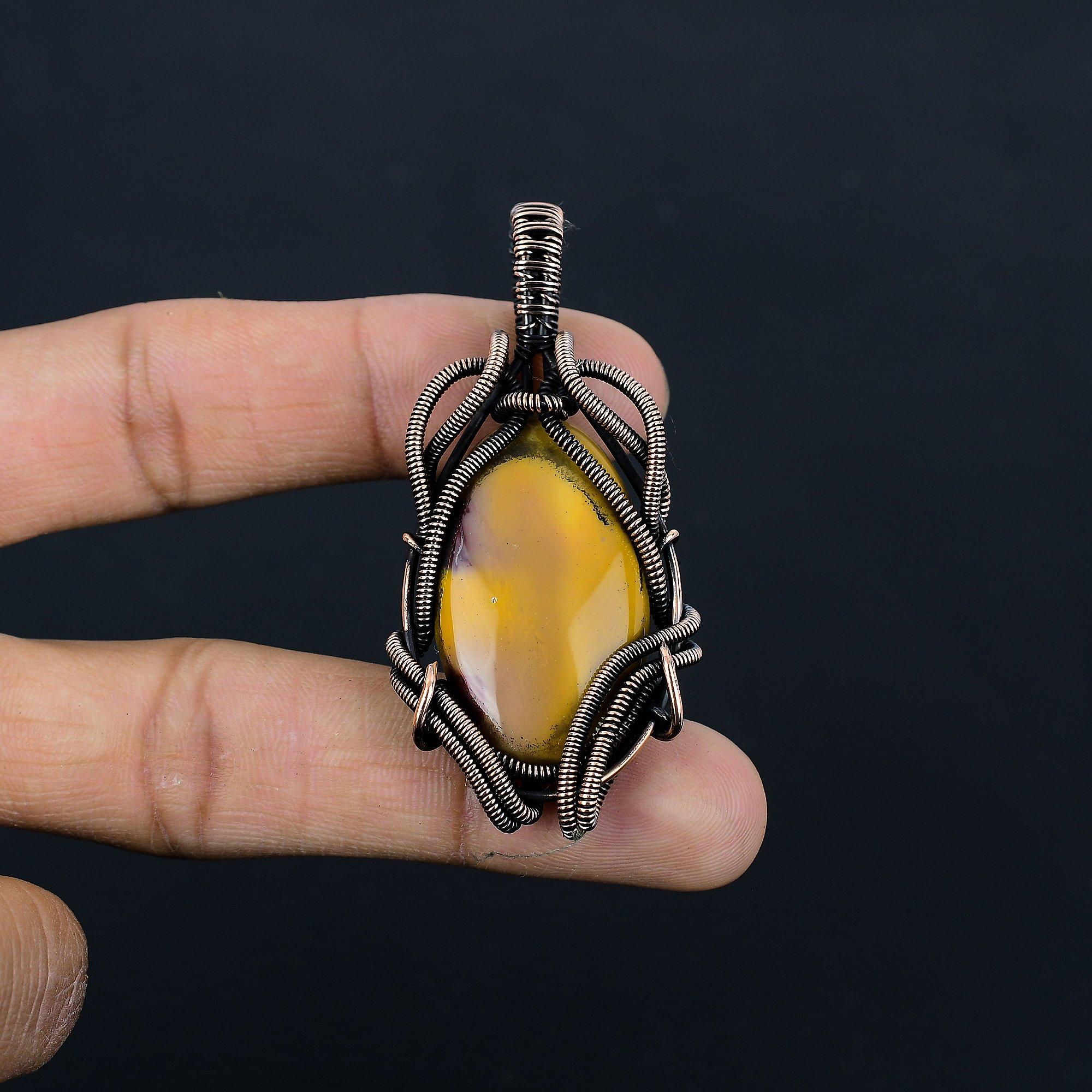 Мукаит 999 Медная проволока с оплеткой Подвеска Ручная работа Ювелирные изделия из драгоценных камней, Подарки для жены Совершенно новая подвеска 2.55 Inches