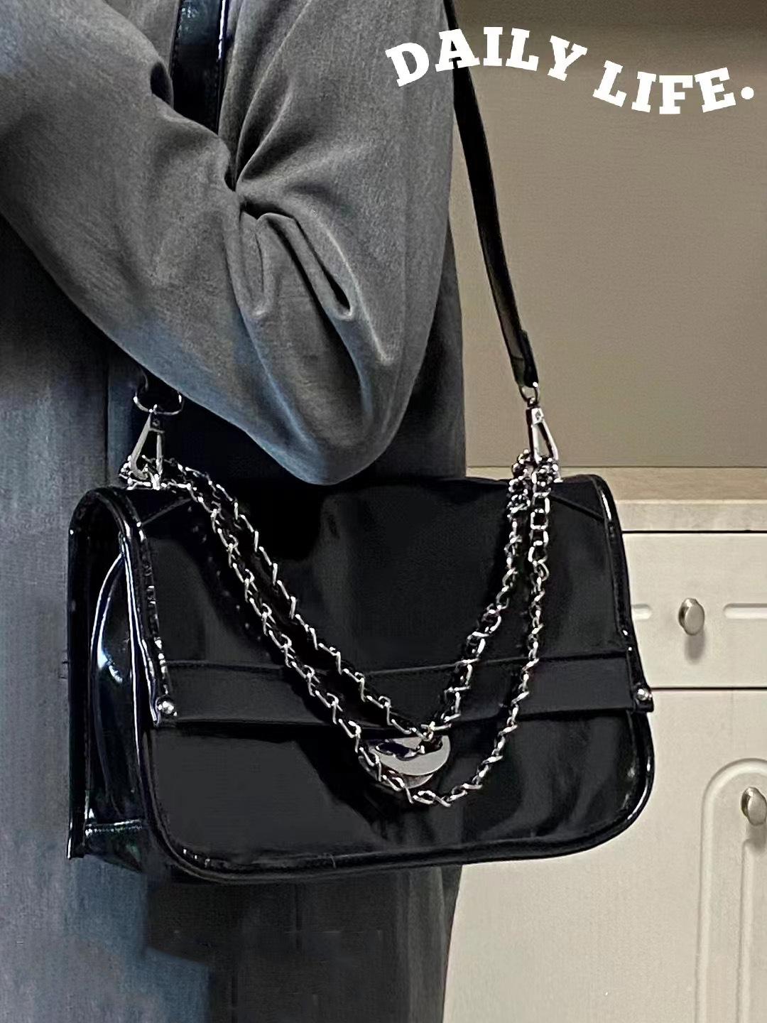 Сумка женская новая мягкая кожа ретро сумка для поездок на работу портативная подмышечная сумка премиум локомотив цепь сумка через плечо чёрный