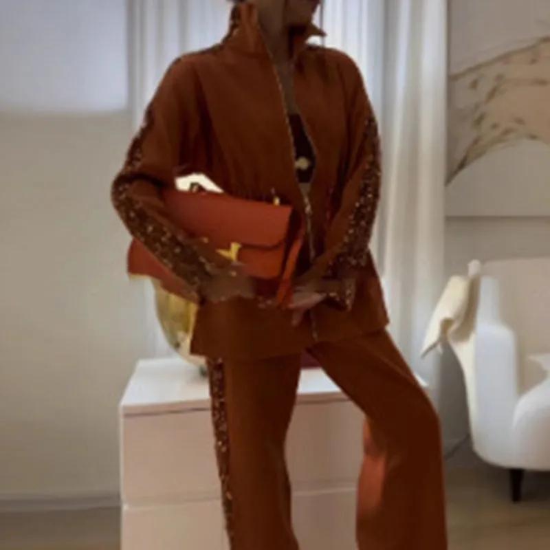 Sequined Jacket Pants Women Outfit Elegant Zippers Long Sleeve Coat Wide Leg Elastic Waist Trousers Street Lady Set 2026 Autumn S
Sequined Jacket Pants Women Outfit Elegant Zippers Long Sleeve Coat Wide Leg Elastic Waist Trousers Street Lady Set 2026 Autumn S