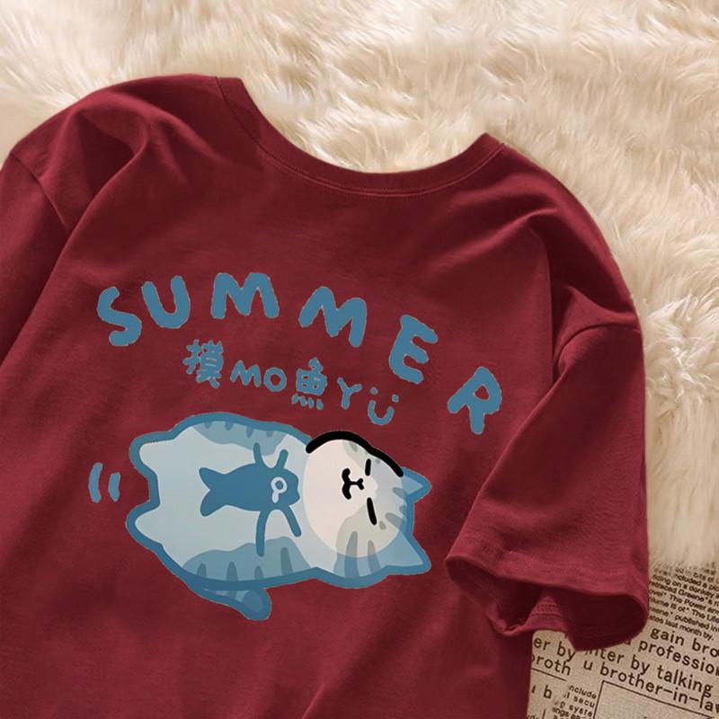Summer Japanese Cartoon Fashion Retro Trend Fun Cute Fish Sleeping Kitten Print Fashion Couple Loose Casual Tshirt Top S
Summer Japanese Cartoon Fashion Retro Trend Fun Cute Fish Sleeping Kitten Print Fashion Couple Loose Casual Tshirt Top S