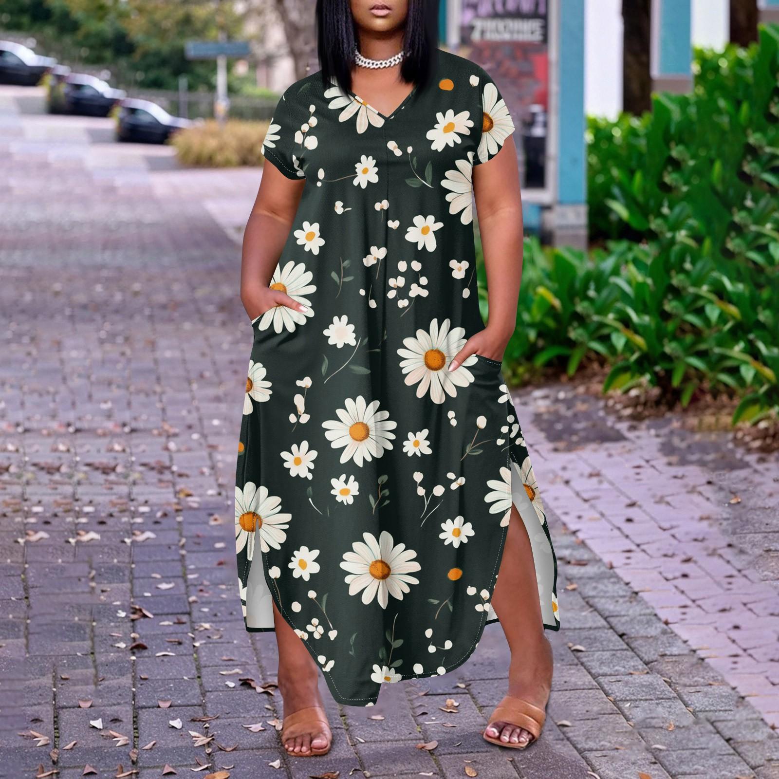 Women Floral Maxi Dress Summer Casual Short Sleeve Dress Sundress V-Neck Long Dresses With Pockets Beach Vacation XXXXXL зелений
Women Floral Maxi Dress Summer Casual Short Sleeve Dress Sundress V-Neck Long Dresses With Pockets Beach Vacation XXXXXL зелений