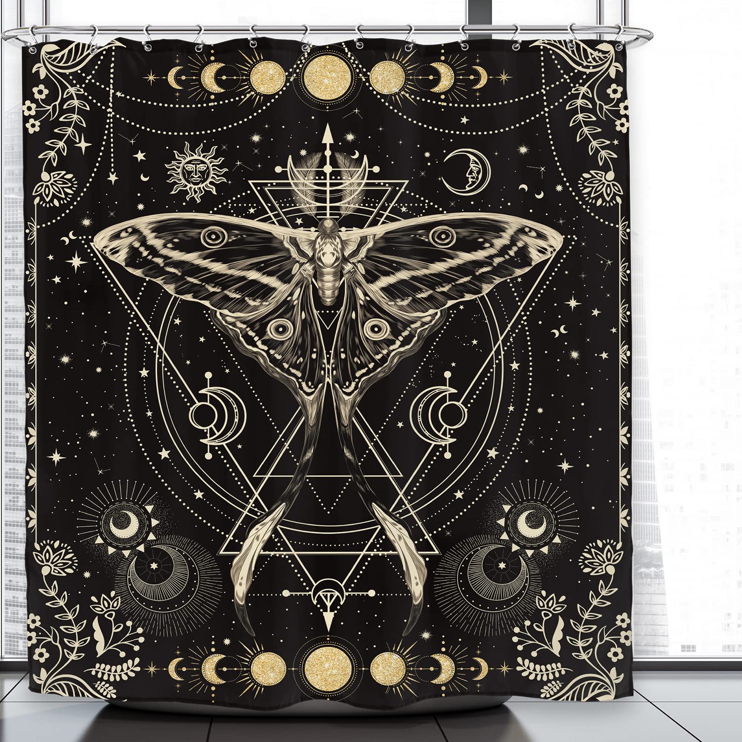 Gold Moth Shower Curtain Moon Phase Curtains For Bathroom Gothic Black Butterfly Moonlit Bath Curtain Psychedelic Bathroon Decor W60H190(CM)-1 Pcs
Gold Moth Shower Curtain Moon Phase Curtains For Bathroom Gothic Black Butterfly Moonlit Bath Curtain Psychedelic Bathroon Decor W60H190(CM)-1 Pcs
