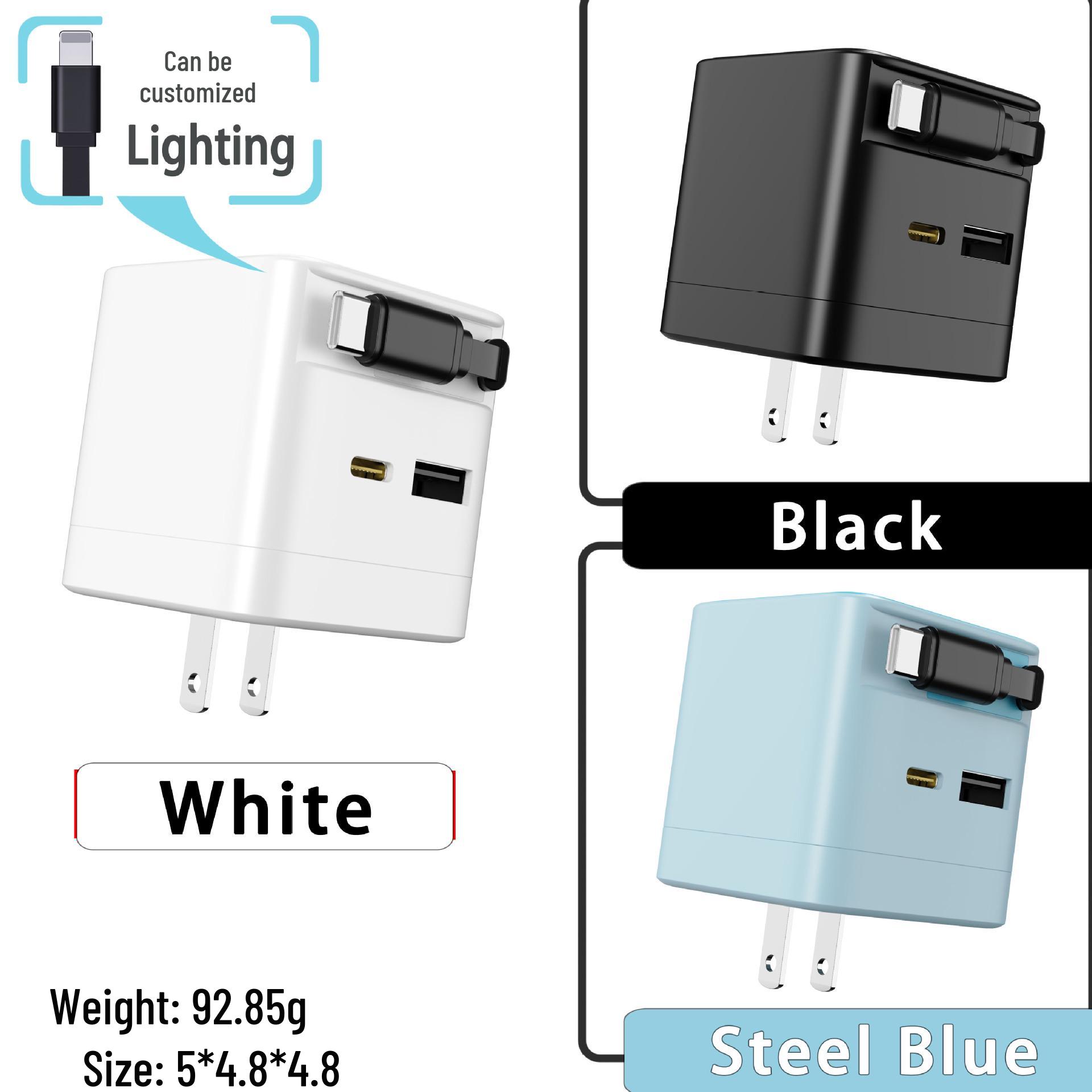 30W GaN Charger with Retractable Cable: Fast USB A+C Charging for Apple & Huawei Type-C Blue
30W GaN Charger with Retractable Cable: Fast USB A+C Charging for Apple & Huawei Type-C Blue