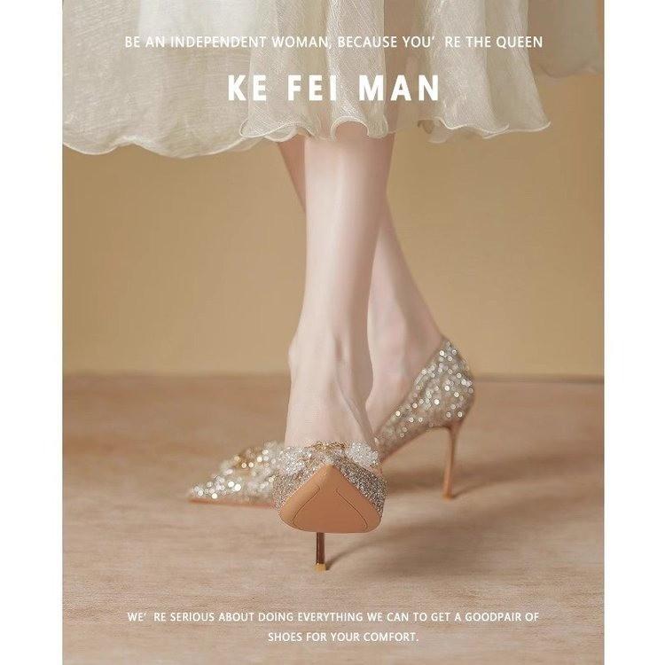 Foreign trade French rhinestone high heels women s wedding shoes banquet pointed temperament crystal shoes fine heel sequined single shoes women 34
Foreign trade French rhinestone high heels women s wedding shoes banquet pointed temperament crystal shoes fine heel sequined single shoes women 34