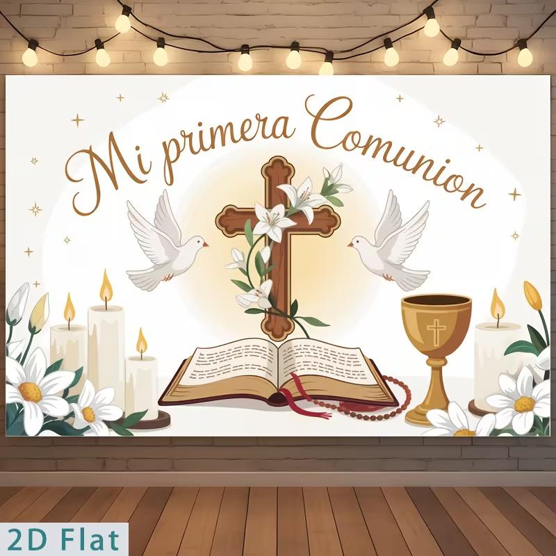 2D White Gold Mi Primera Comunion Backdrop Cross Candle & Lily Religious Party Background 47.2x31.5inch/120*80cm
2D White Gold Mi Primera Comunion Backdrop Cross Candle & Lily Religious Party Background 47.2x31.5inch/120*80cm