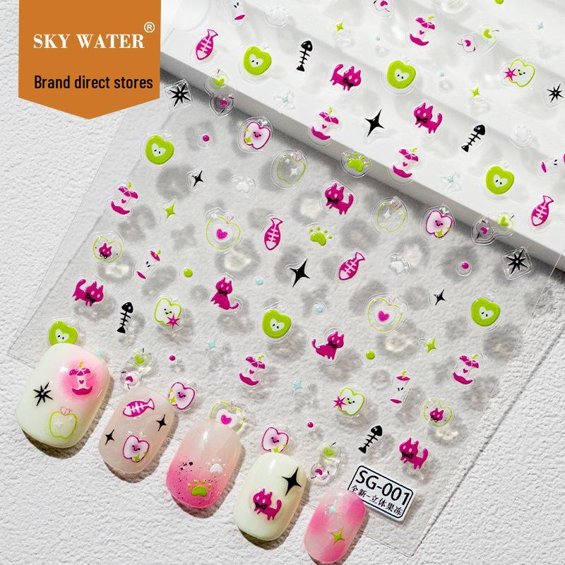 Sky Cute Cartoon Girl Nail Art Stickers – Jelly Apple, Fish, Star, Cat Paw Designs.
Sky Cute Cartoon Girl Nail Art Stickers – Jelly Apple, Fish, Star, Cat Paw Designs.