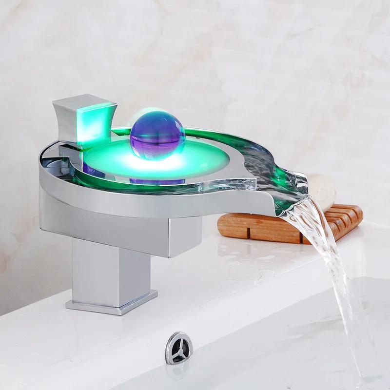 Светодиодный смеситель для раковины в ванной - Работающий от воды, меняющий цвет (3 цвета), латунный хромированный водопадный кран серебряный
Светодиодный смеситель для раковины в ванной - Работающий от воды, меняющий цвет (3 цвета), латунный хромированный водопадный кран серебряный