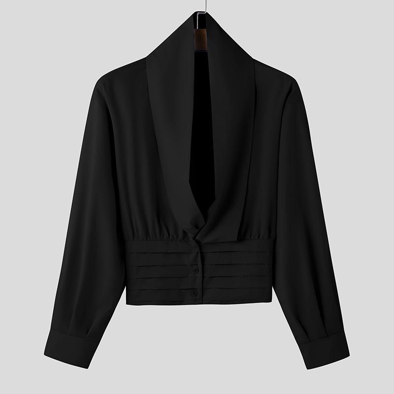 INCERUN Men Swing Collar Long Sleeve Slim Shirts Casual Solid Short Tops S чорний
INCERUN Men Swing Collar Long Sleeve Slim Shirts Casual Solid Short Tops S чорний