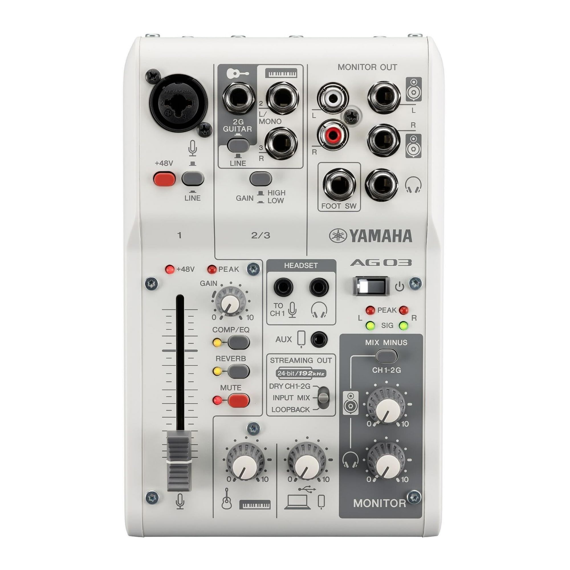 YAMAHA AG03MK2 Mezclador de en vivo de 3 interfaz USBpara AG03MK2 W transmisión canales, iOS/Mac/PC, Blanco, білий
YAMAHA AG03MK2 Mezclador de en vivo de 3 interfaz USBpara AG03MK2 W transmisión canales, iOS/Mac/PC, Blanco, білий