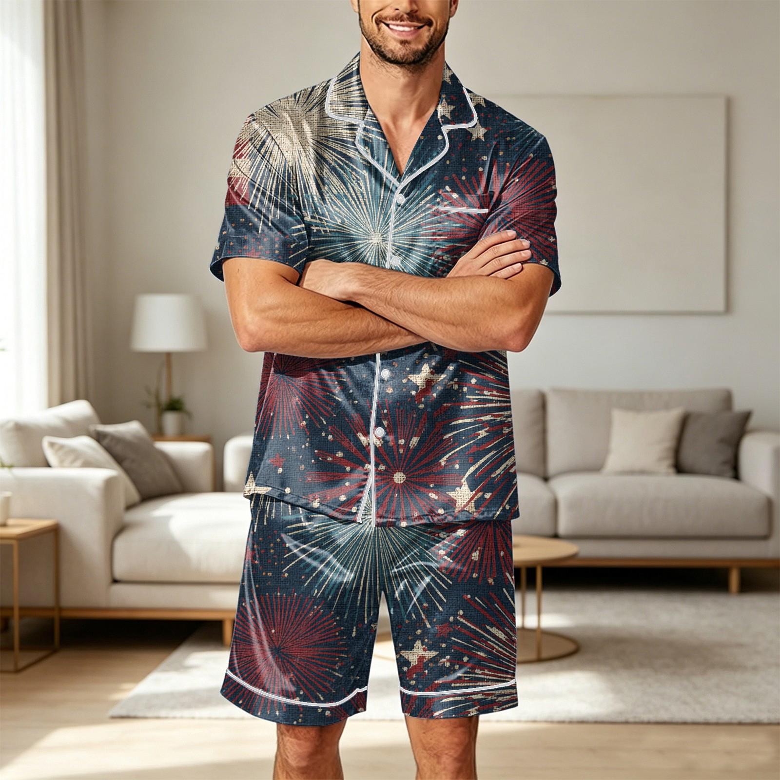 Men Satin Short Sleeve Pajama Set Two Piece Lightweight Sleepwear with Shorts and Pockets Comfortable Lounge Wear for Home L
Men Satin Short Sleeve Pajama Set Two Piece Lightweight Sleepwear with Shorts and Pockets Comfortable Lounge Wear for Home L