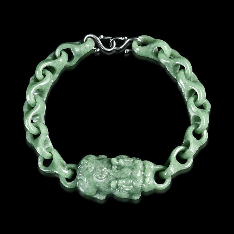 Unisex Natural A-Grade Jade Pixiu Interlocking Sticky Rice Texture Green Bracelet 17-18 cm
Unisex Natural A-Grade Jade Pixiu Interlocking Sticky Rice Texture Green Bracelet 17-18 cm