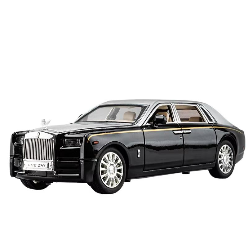 Новая модель игрушечной машинки Phantom Limousine масштаба 1/24, литая игрушечная машинка со звуком и светом, инерционная металлическая игрушка для мальчика, подарок для ребенка, коллекционное украшение чёрный/серебряный