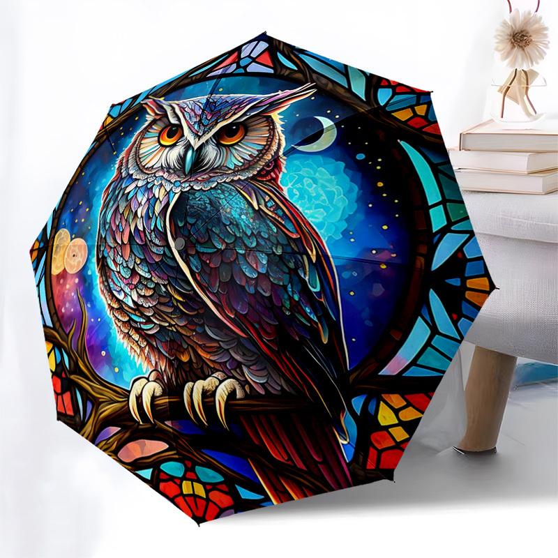 1pc Stained Glass Owl Design Automatic Opening Folding Umbrella with 8-Bone Iron Frame, Suitable for Fans, Travel, Daily Use, and Gift Giving.SS057
1pc Stained Glass Owl Design Automatic Opening Folding Umbrella with 8-Bone Iron Frame, Suitable for Fans, Travel, Daily Use, and Gift Giving.SS057