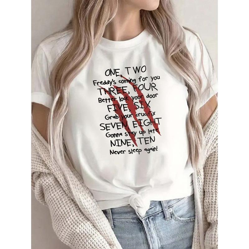 Polyester Funny Halloween T-Shirt for Women, Lightweight Casual Short Sleeve Top with Freddy Krueger Quote Design, S
Polyester Funny Halloween T-Shirt for Women, Lightweight Casual Short Sleeve Top with Freddy Krueger Quote Design, S