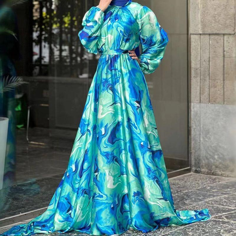 New Ethnic Style Middle East Stand Collar Print Long dress Lace up Slim dress Lace up Printed Dres Printed S
New Ethnic Style Middle East Stand Collar Print Long dress Lace up Slim dress Lace up Printed Dres Printed S