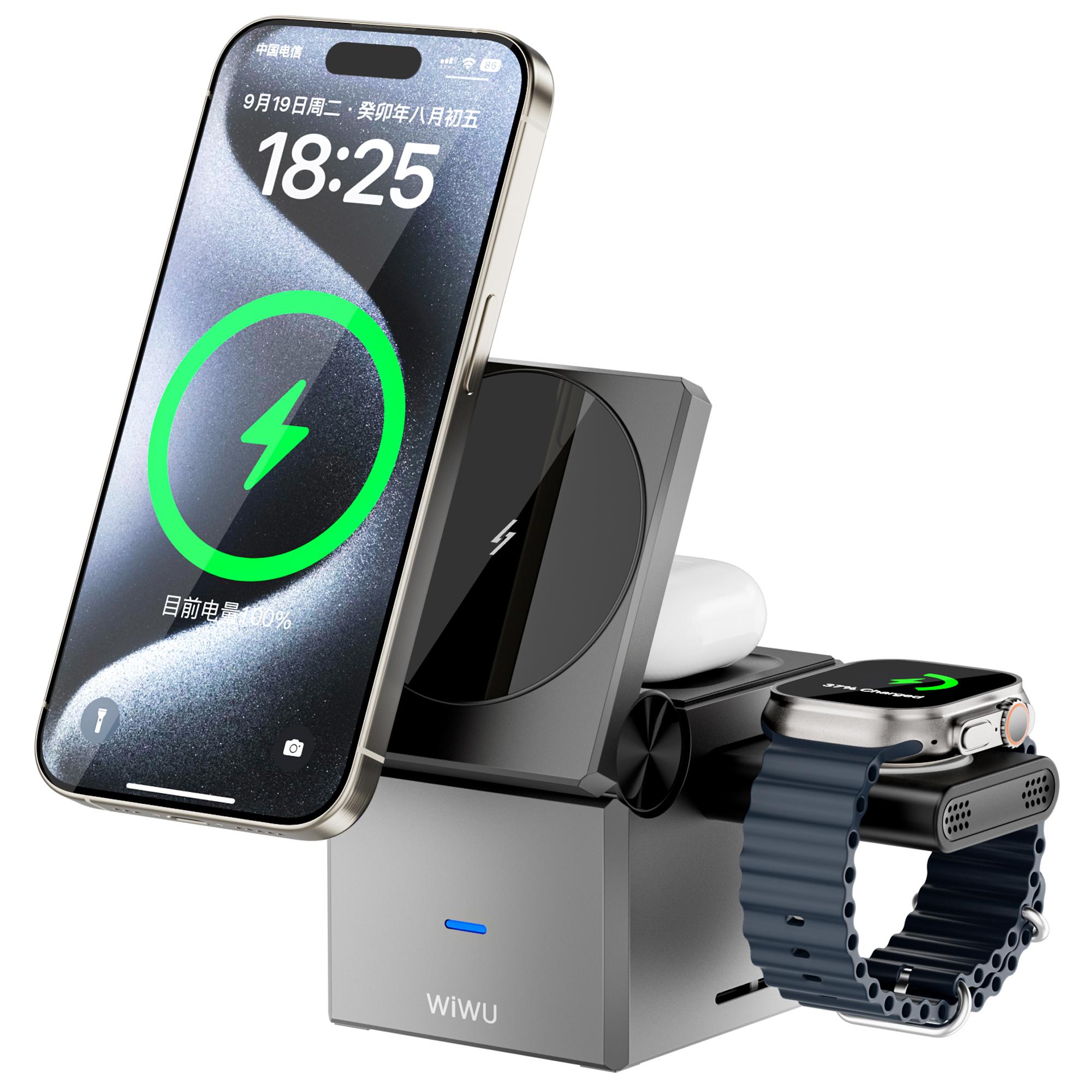 WIWU Wi-W030 Для iPhone/Apple Watch/AirPods Підставка для бездротової зарядки 3-в-1 Магнітний бездротовий зарядний пристрій
WIWU Wi-W030 Для iPhone/Apple Watch/AirPods Підставка для бездротової зарядки 3-в-1 Магнітний бездротовий зарядний пристрій