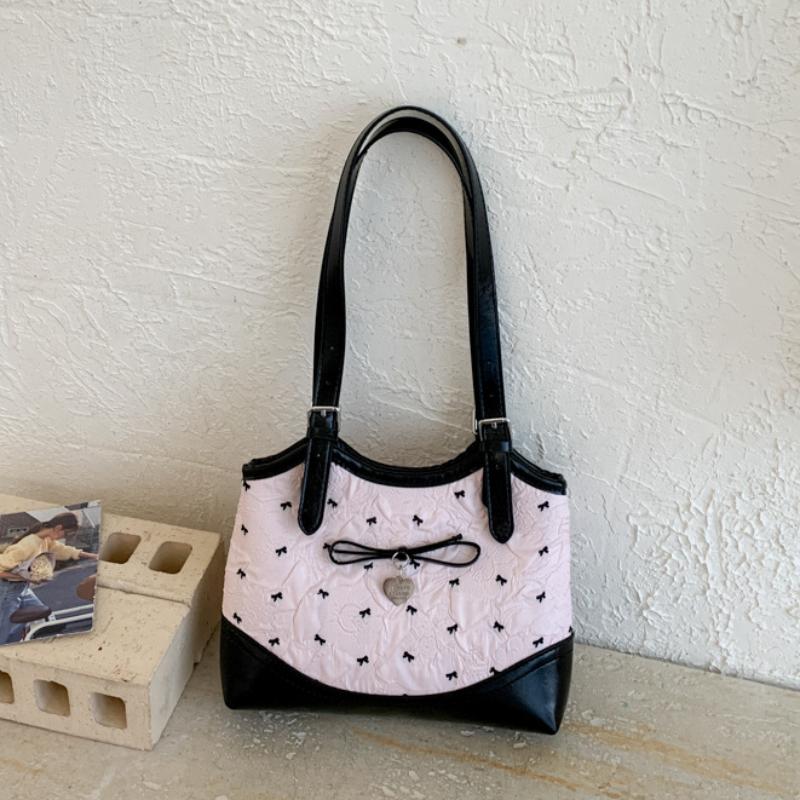 Korean Style Tote Bag With Bow & Heart Pendant Lolita Style Underarm Shoulder Bag Embossed Pattern Design Daily Commute Handbag
Korean Style Tote Bag With Bow & Heart Pendant Lolita Style Underarm Shoulder Bag Embossed Pattern Design Daily Commute Handbag