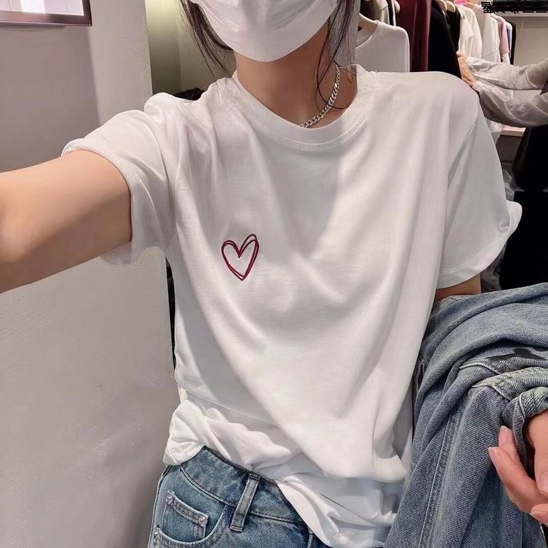 Весна 2023 Южная Корея Свободная Приталенная Вышивка Сердце Поло Белая Рубашка Легче всего сочетать Повседневная Рубашка с длинным рукавом Женская