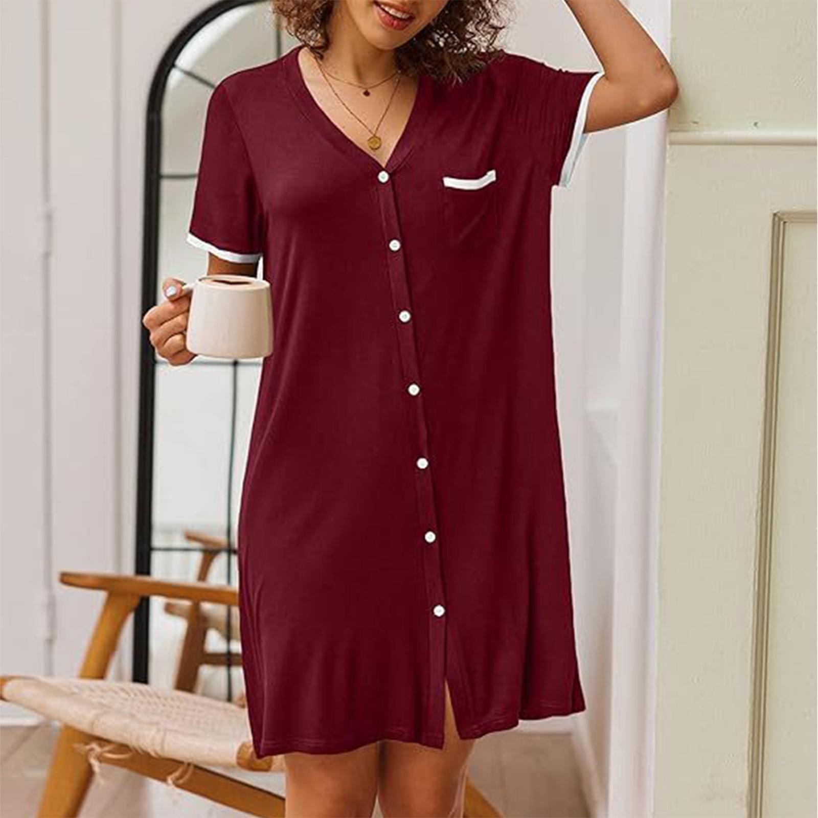 Ladies Loose Casual Comfortable V-neck Short Sleeved Contrasting Color Home Minimalist Short Dress Summer XL винний
Ladies Loose Casual Comfortable V-neck Short Sleeved Contrasting Color Home Minimalist Short Dress Summer XL винний