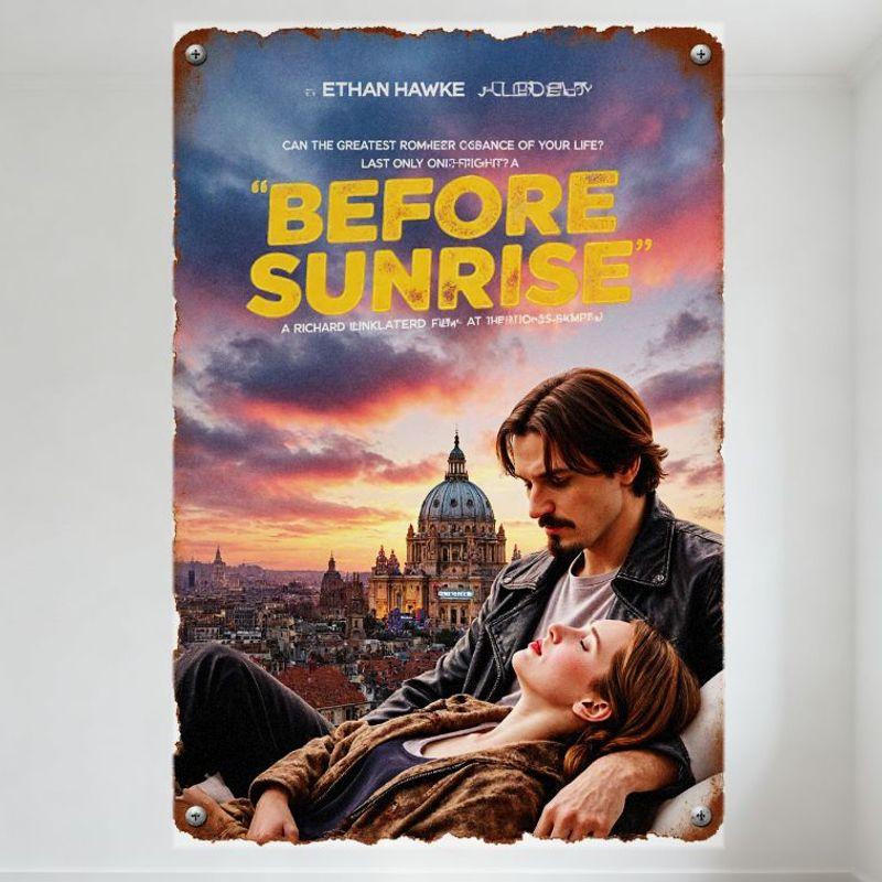 Before Sunrise Movie Poster Metal Tin Sign Vintage Romantic Film Art Plaque for Home Decor Bar Man Cave Wall Decoration 20x30cm(7.8x11.8inch)
Before Sunrise Movie Poster Metal Tin Sign Vintage Romantic Film Art Plaque for Home Decor Bar Man Cave Wall Decoration 20x30cm(7.8x11.8inch)
